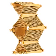 Modernist 1970 European Geometric Vintage Zig Zag Bracelet Solid 18Kt Yellow Gold