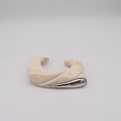 Modernist 1970 Free Form Carved Studio Cuff Bracelet with .925 Sterling Silver