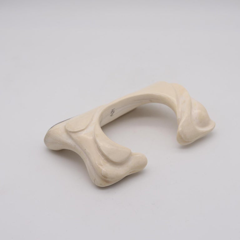 Women's Modernist 1970 Free Form Carved Studio Cuff Bracelet with .925 Sterling Silver For Sale