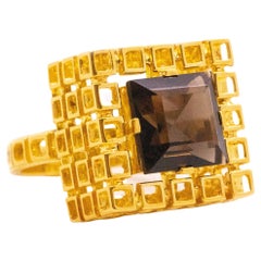 Vintage Modernist 1970 Geometric Ring in the Manner of Andrew Grima in 14kt Yellow Gold 