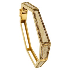 Vintage Modernist 1970 Heptagonal Bracelet In 18Kt Yellow Gold With Wood And Diamonds