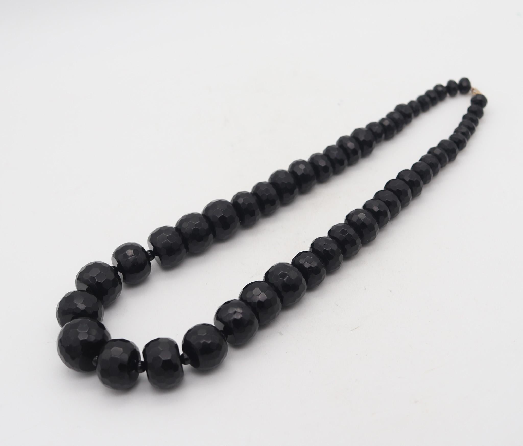 Women's Modernist 1970 Necklace With Graduated Faceted Beads Of Onyx In 14Kt Yellow Gold For Sale