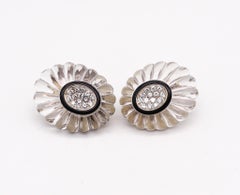 Modernist 1970 Rock Quartz Clip-On Earrings in 18k Gold with 1.68ct Diamonds