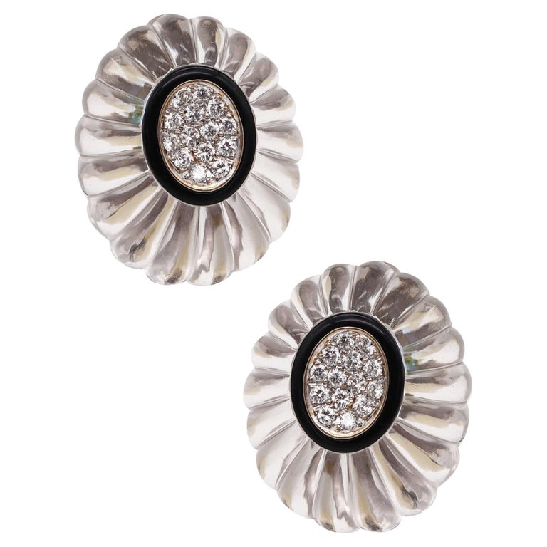 Modernist 1970 Rock Quartz ClipOn Earrings in 18k Gold with 1.68ct