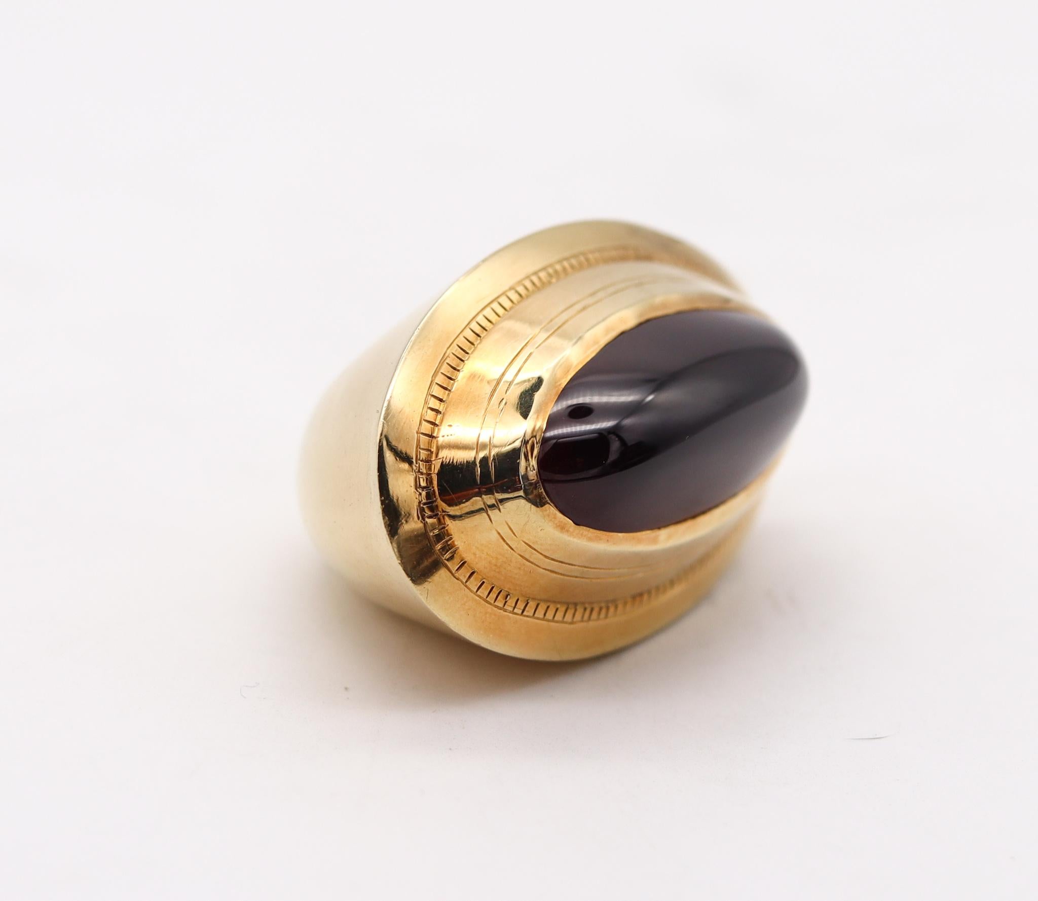 Cabochon Modernist 1970 Sculptural Statement Ring 18Kt Yellow Gold With 51, 60 Cts Garnet For Sale