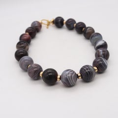 Modernist 1970 Statement Necklace with Scottish Gray Agates and 18Kt Yellow Gold