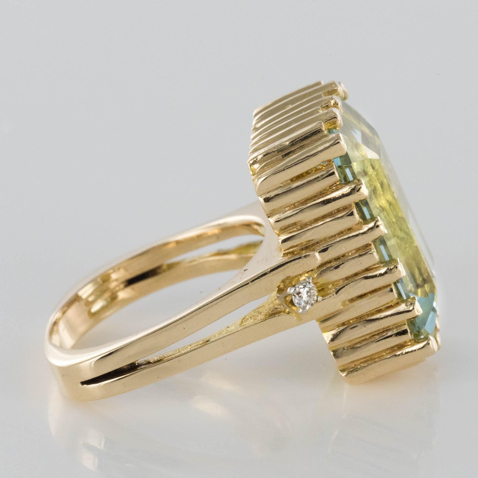 Modernist 1970s 14.20 Carat Aquamarine Diamonds Yellow Gold Ring 9