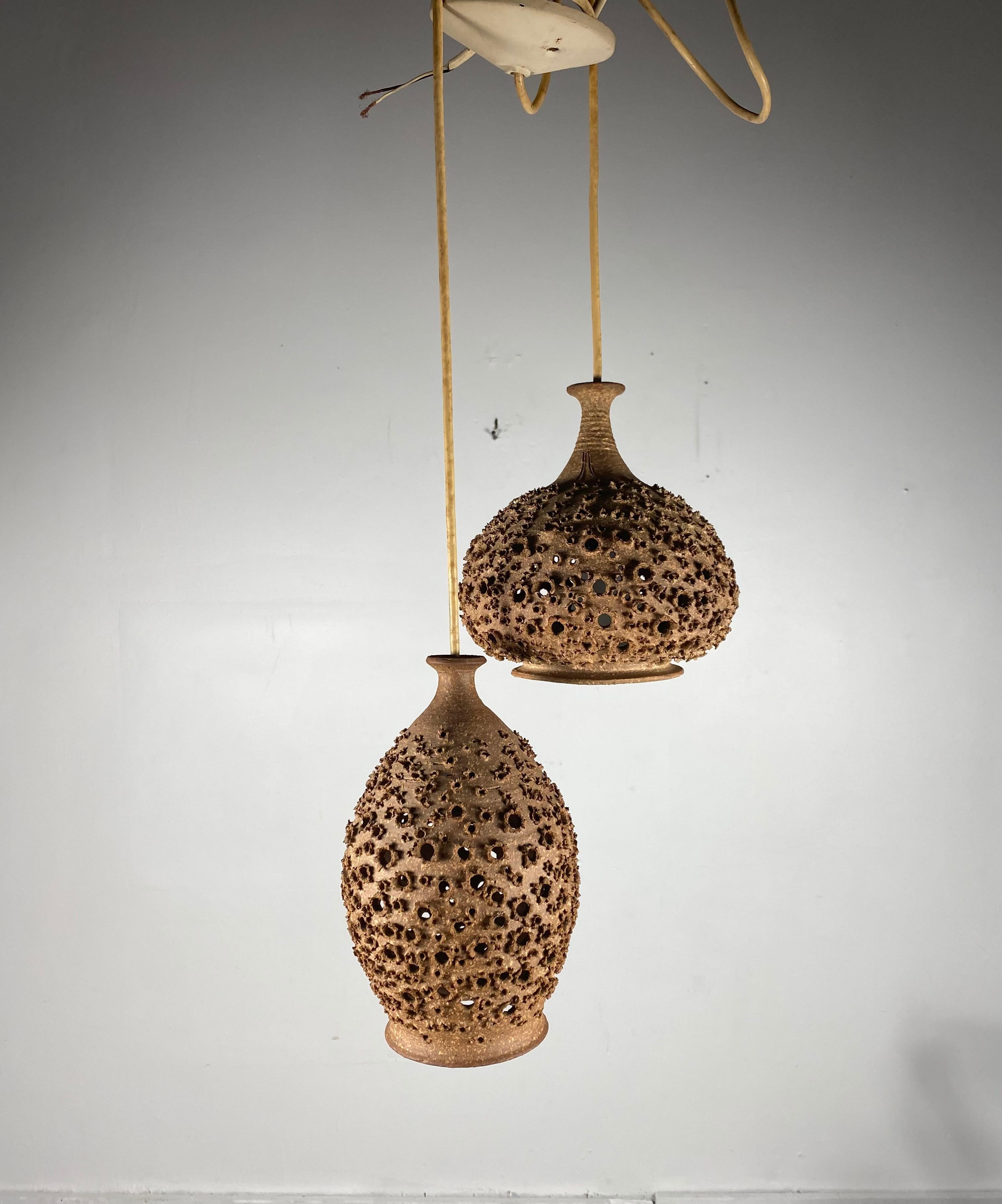 Modernist 1970s Studio Pottery Handing Pendant Lamps by John Masson 2
