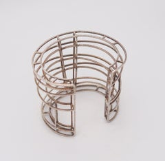 MODERNISTA 1980 Brazalete geométrico tridimensional de plata de ley 925