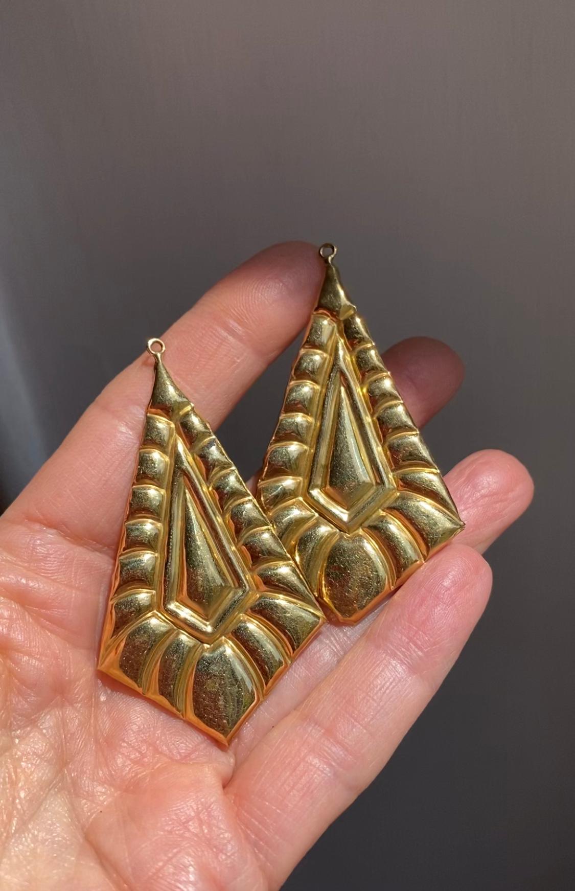 Modernist 1980s Hexagonal shape 18k Gold Re-design Carnelian Turquoise Earrings 2