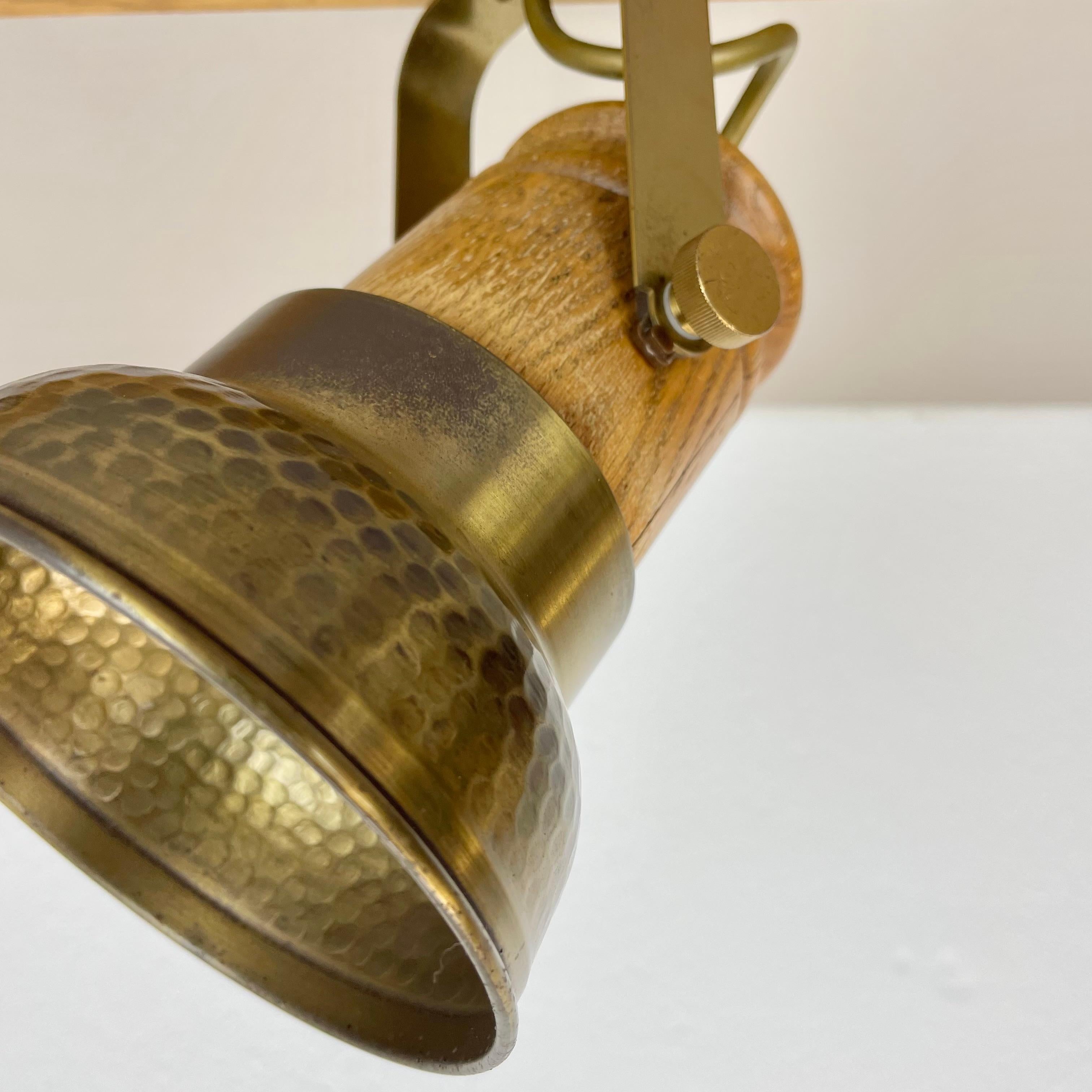 Métal Plafonnier moderniste à 2 spots en laiton et chêne par TEMDE Lights, Allemagne 1970 en vente