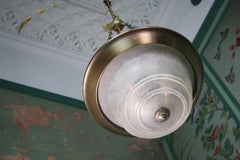 Modernist 20th Century Plafonnier Pendant Light Brass and Art Glass
