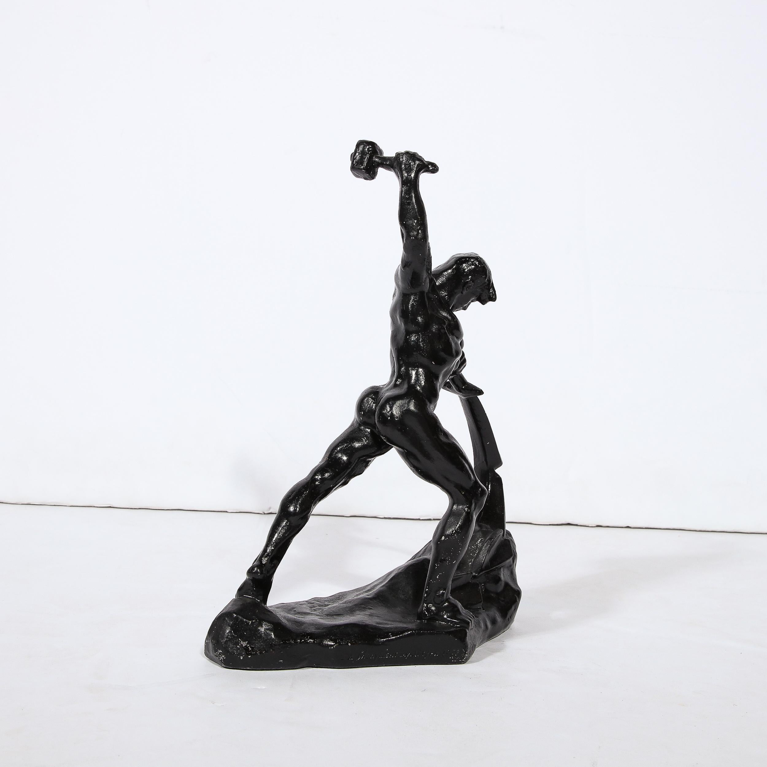 Modernist 20th Century Soviet Russian Nude Male Sculpture in Blackened Bronze For Sale 6