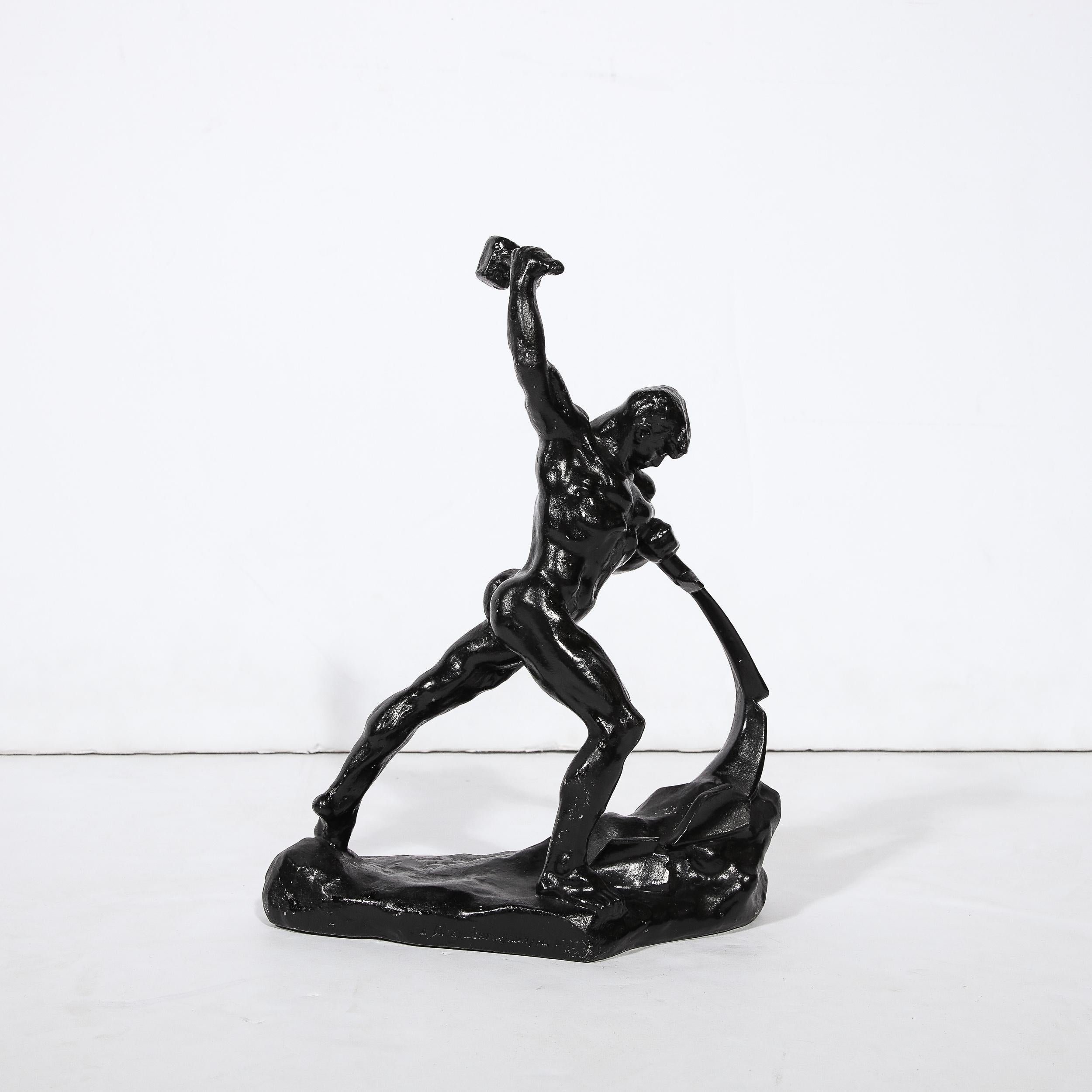 Modernist 20th Century Soviet Russian Nude Male Sculpture in Blackened Bronze For Sale 7