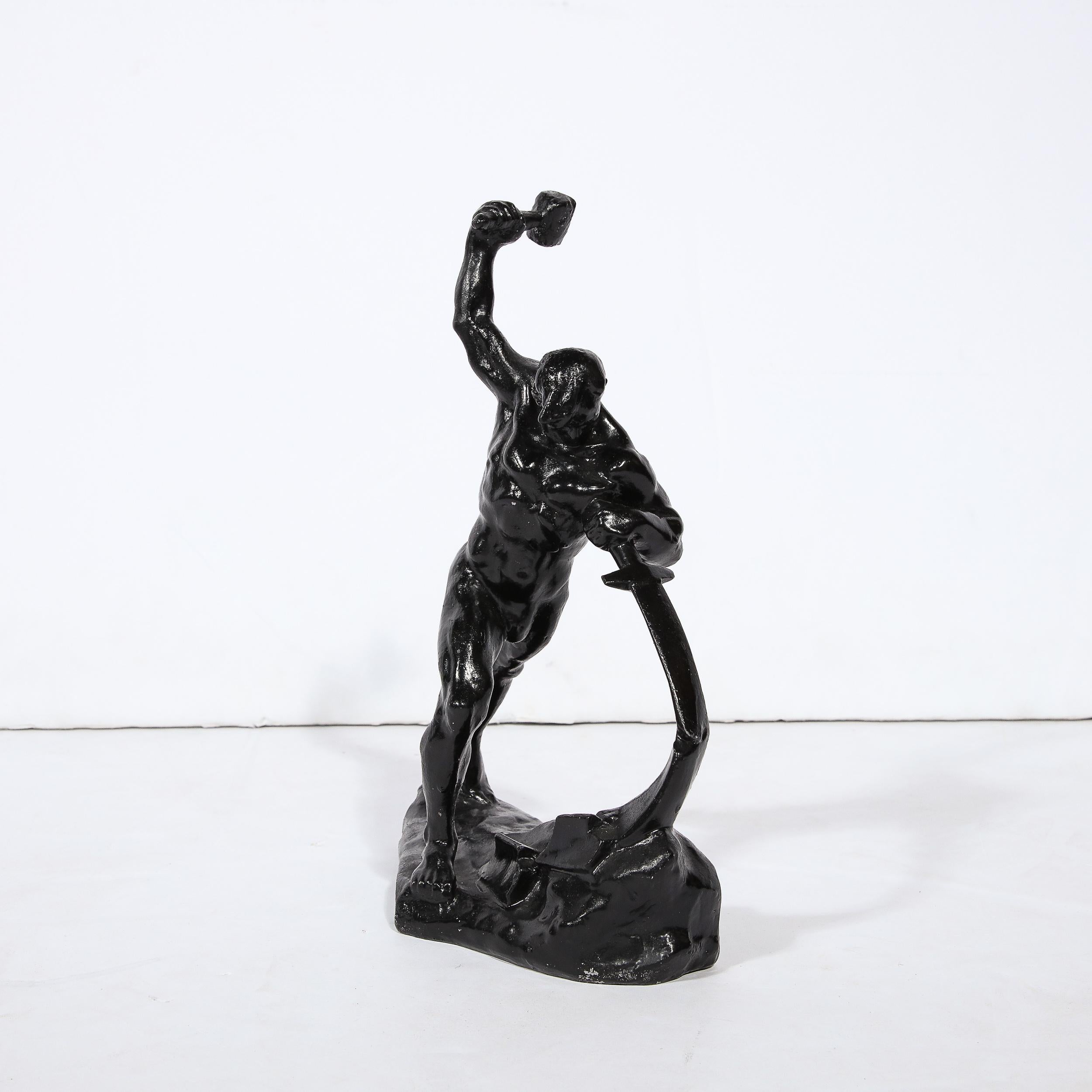 Belarusian Modernist 20th Century Soviet Russian Nude Male Sculpture in Blackened Bronze For Sale