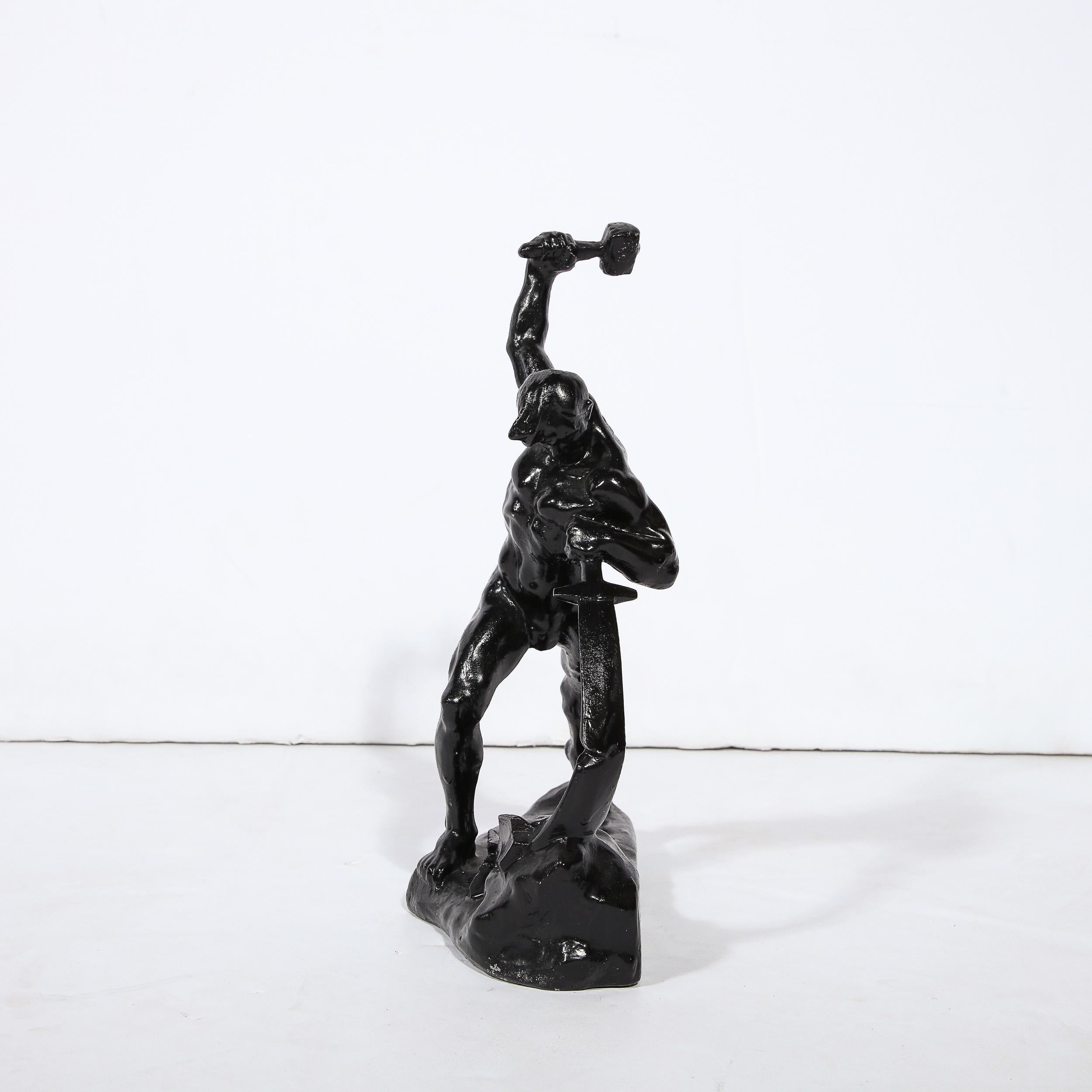 Modernist 20th Century Soviet Russian Nude Male Sculpture in Blackened Bronze In Excellent Condition For Sale In New York, NY