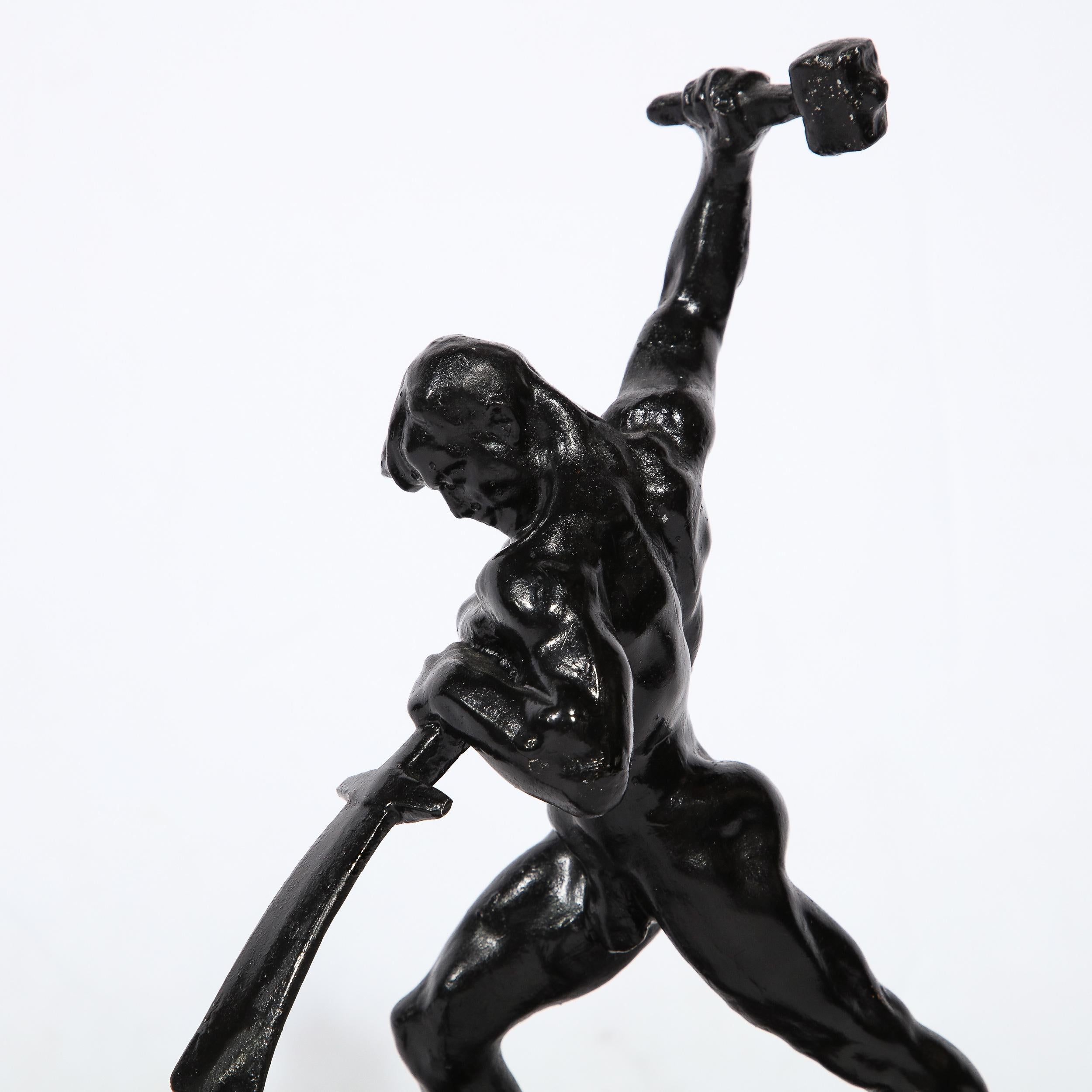Modernist 20th Century Soviet Russian Nude Male Sculpture in Blackened Bronze For Sale 2
