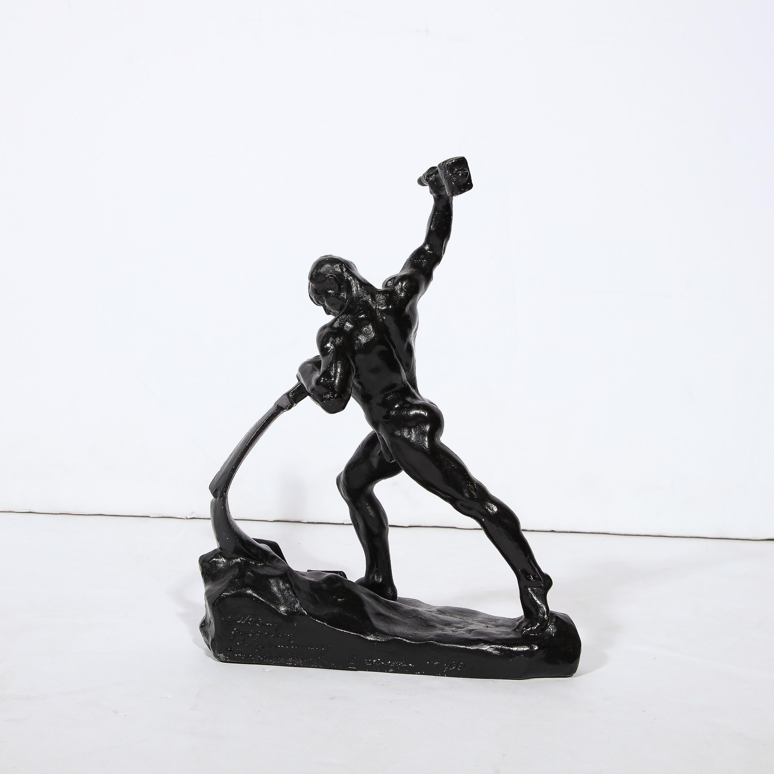 Modernist 20th Century Soviet Russian Nude Male Sculpture in Blackened Bronze For Sale 3