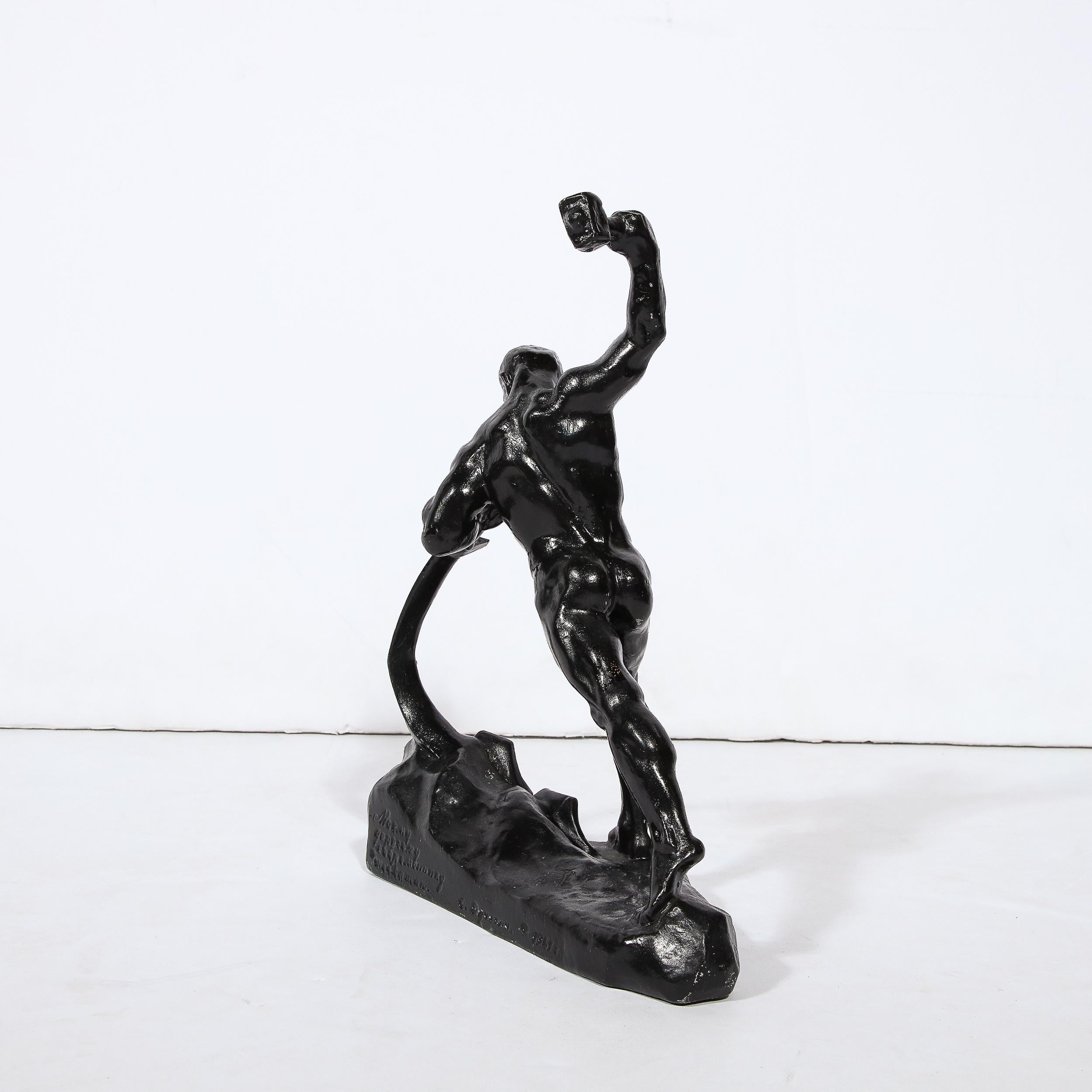 Modernist 20th Century Soviet Russian Nude Male Sculpture in Blackened Bronze For Sale 4