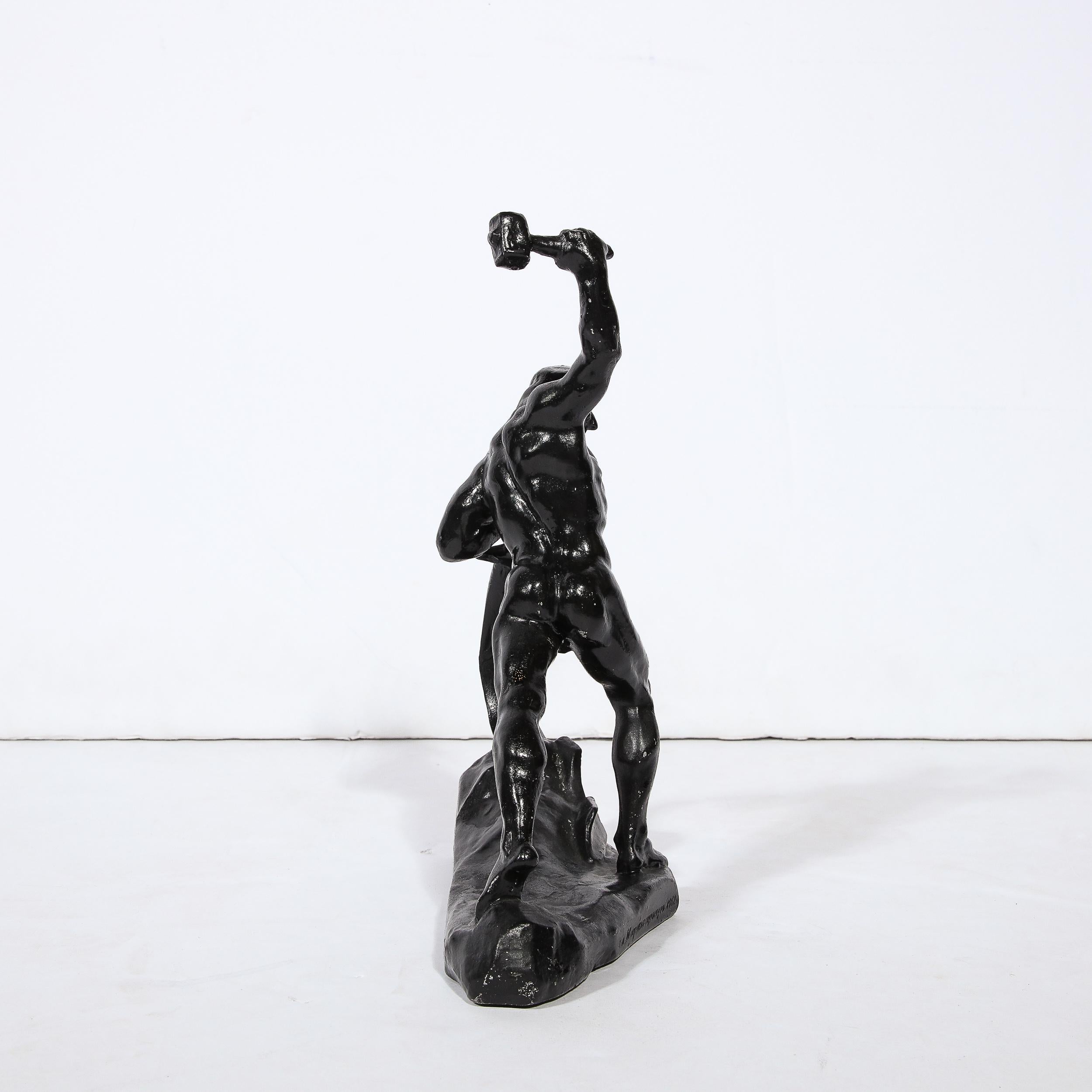 Modernist 20th Century Soviet Russian Nude Male Sculpture in Blackened Bronze For Sale 5