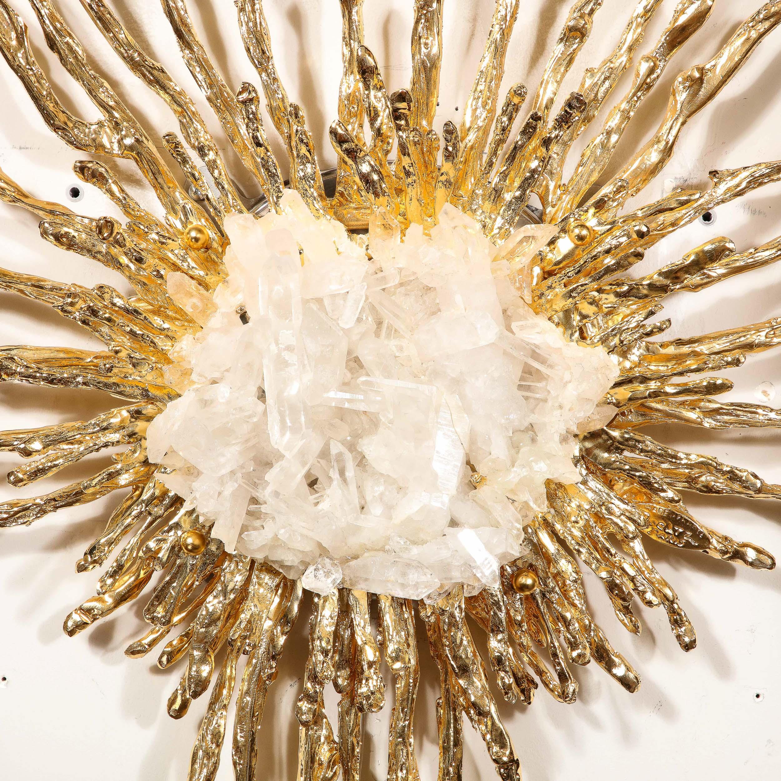 Applique moderniste en or 24 carats et étoile explosée avec quartz Claude Boeltz en vente 4