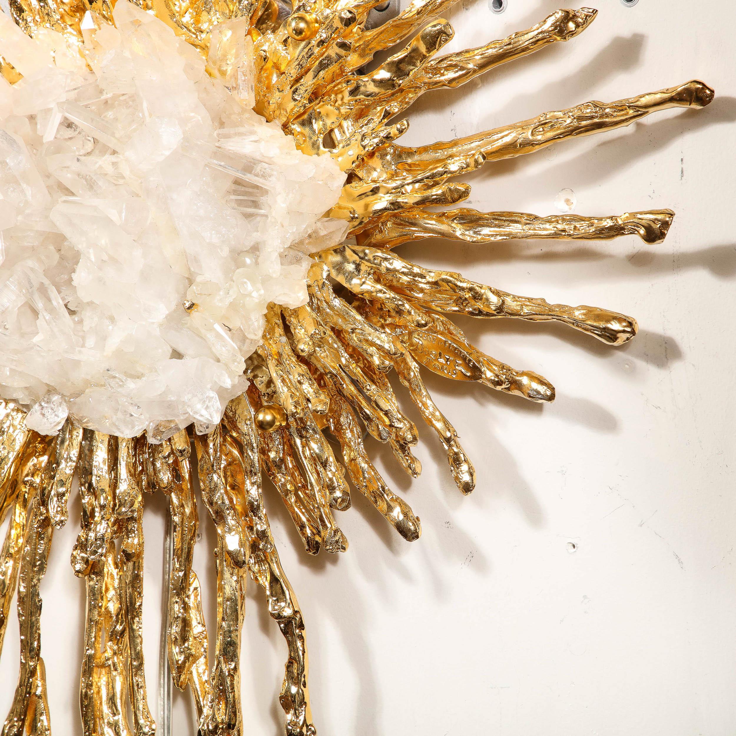 Applique moderniste en or 24 carats et étoile explosée avec quartz Claude Boeltz en vente 8