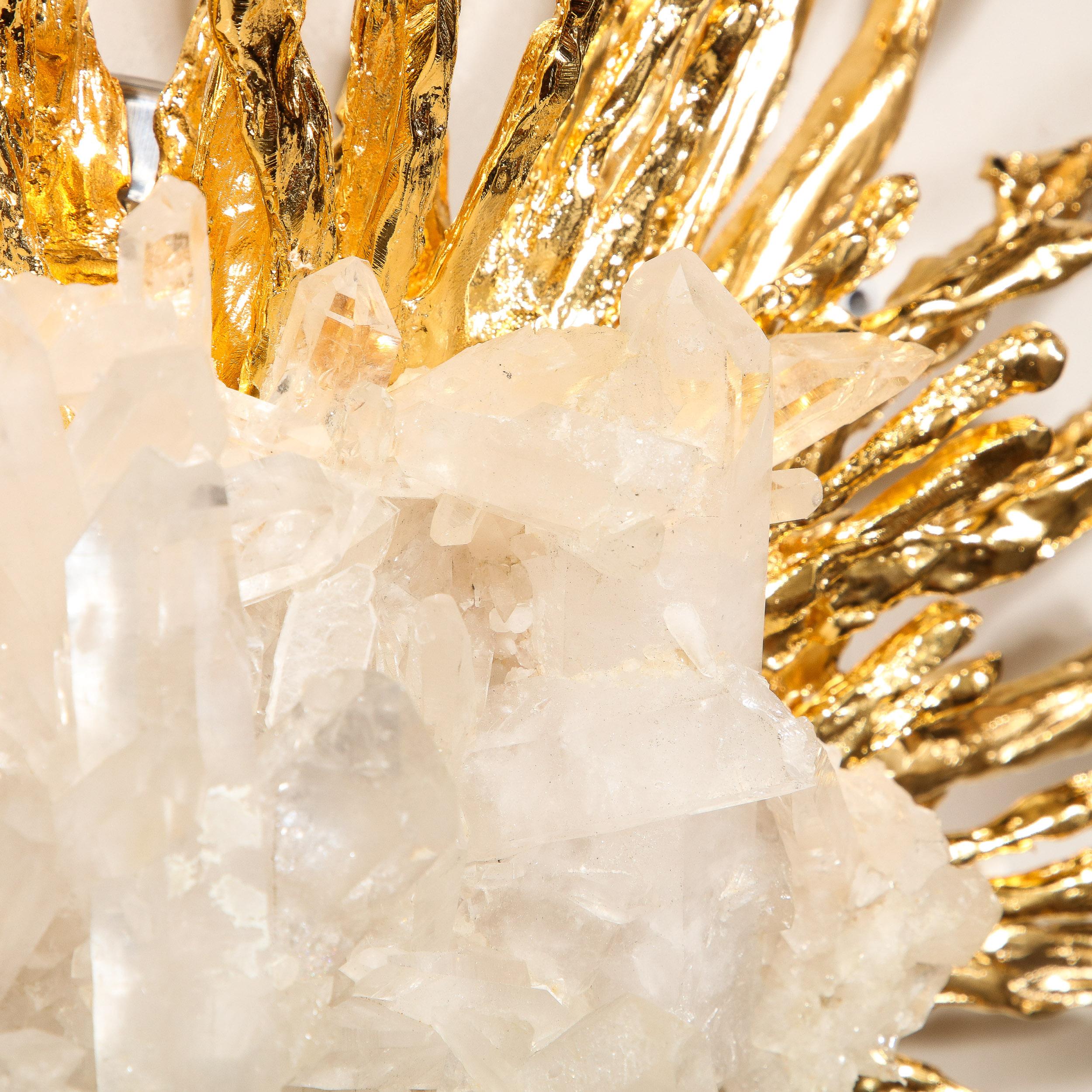 Applique moderniste en or 24 carats et étoile explosée avec quartz Claude Boeltz en vente 11