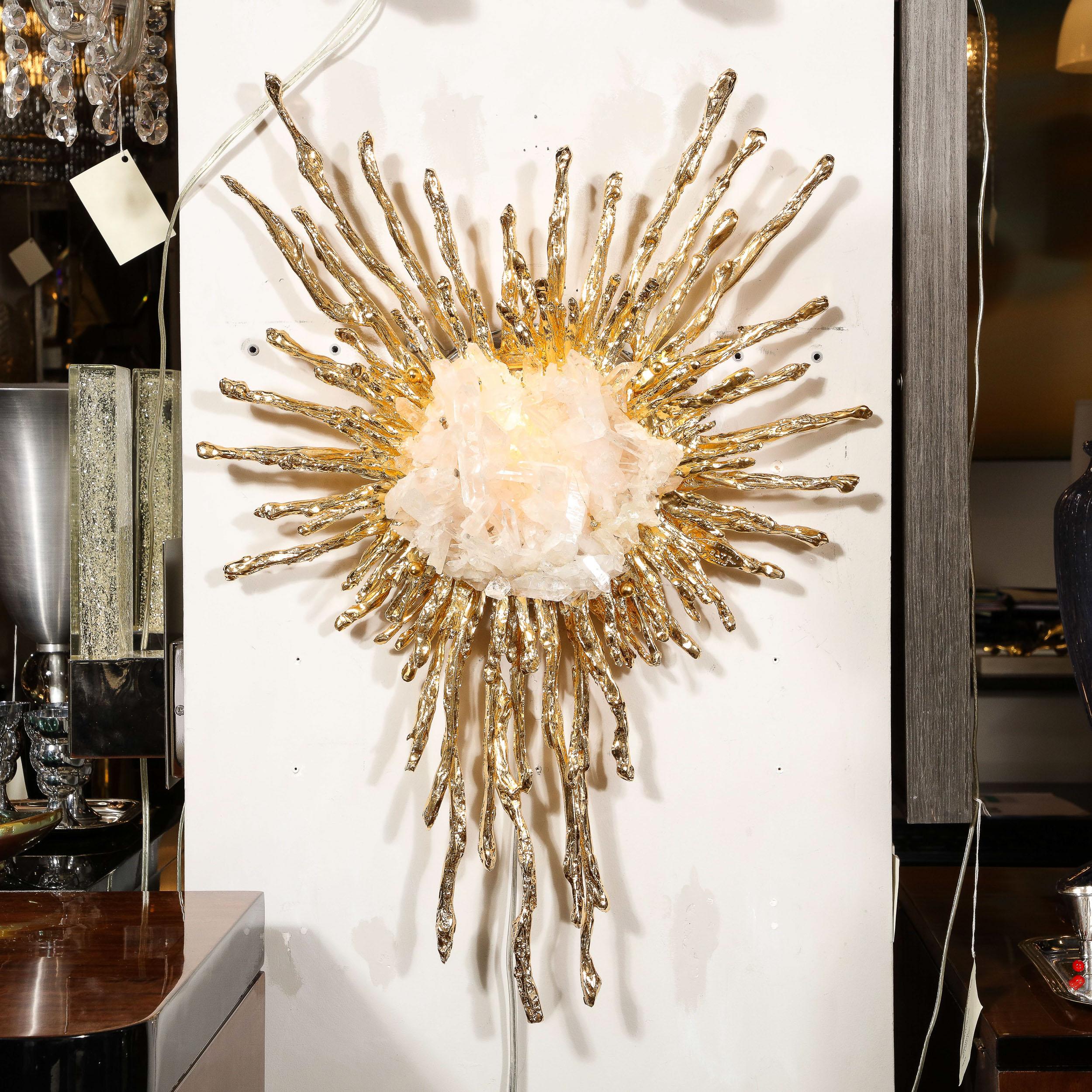 Français Applique moderniste en or 24 carats et étoile explosée avec quartz Claude Boeltz en vente