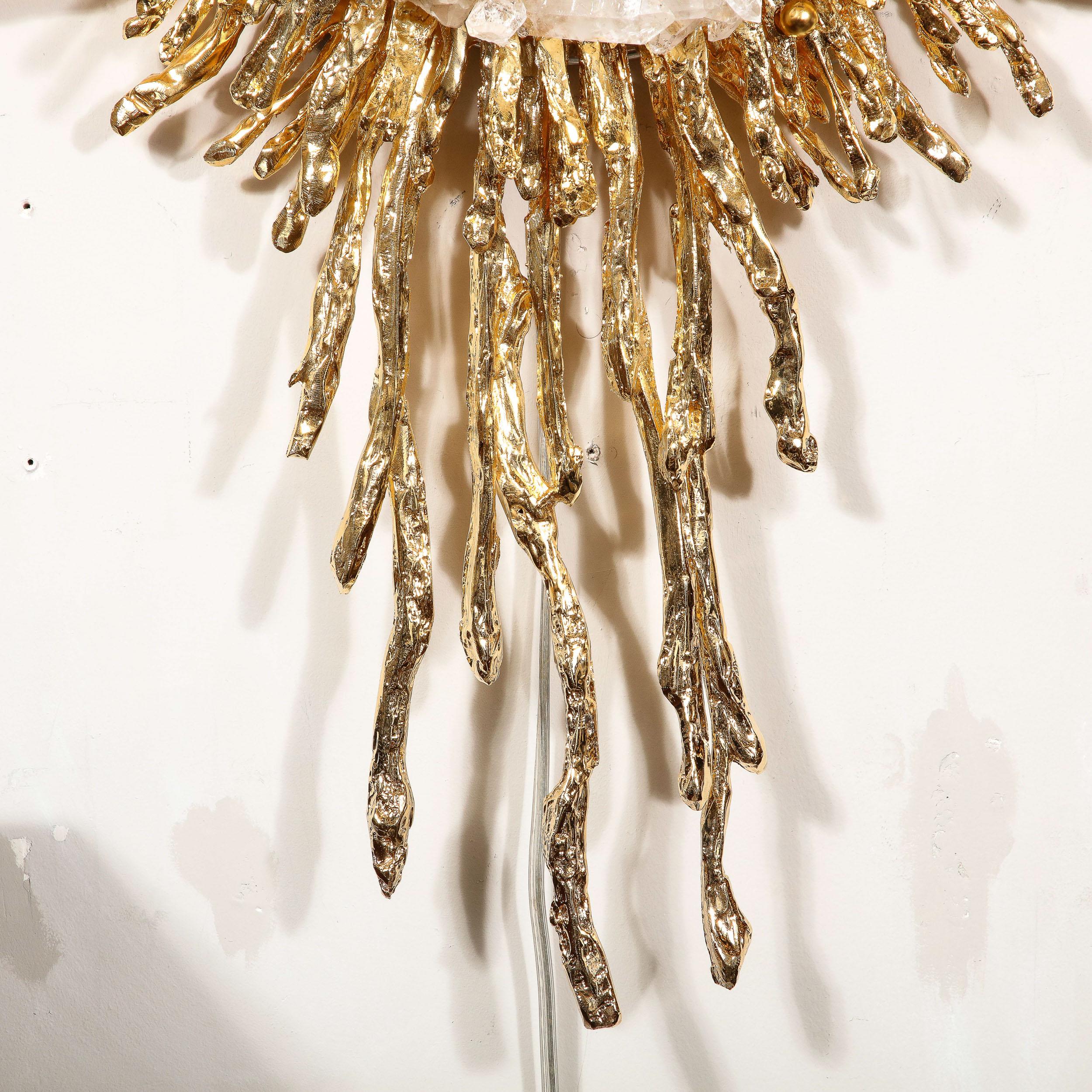 Doré Applique moderniste en or 24 carats et étoile explosée avec quartz Claude Boeltz en vente