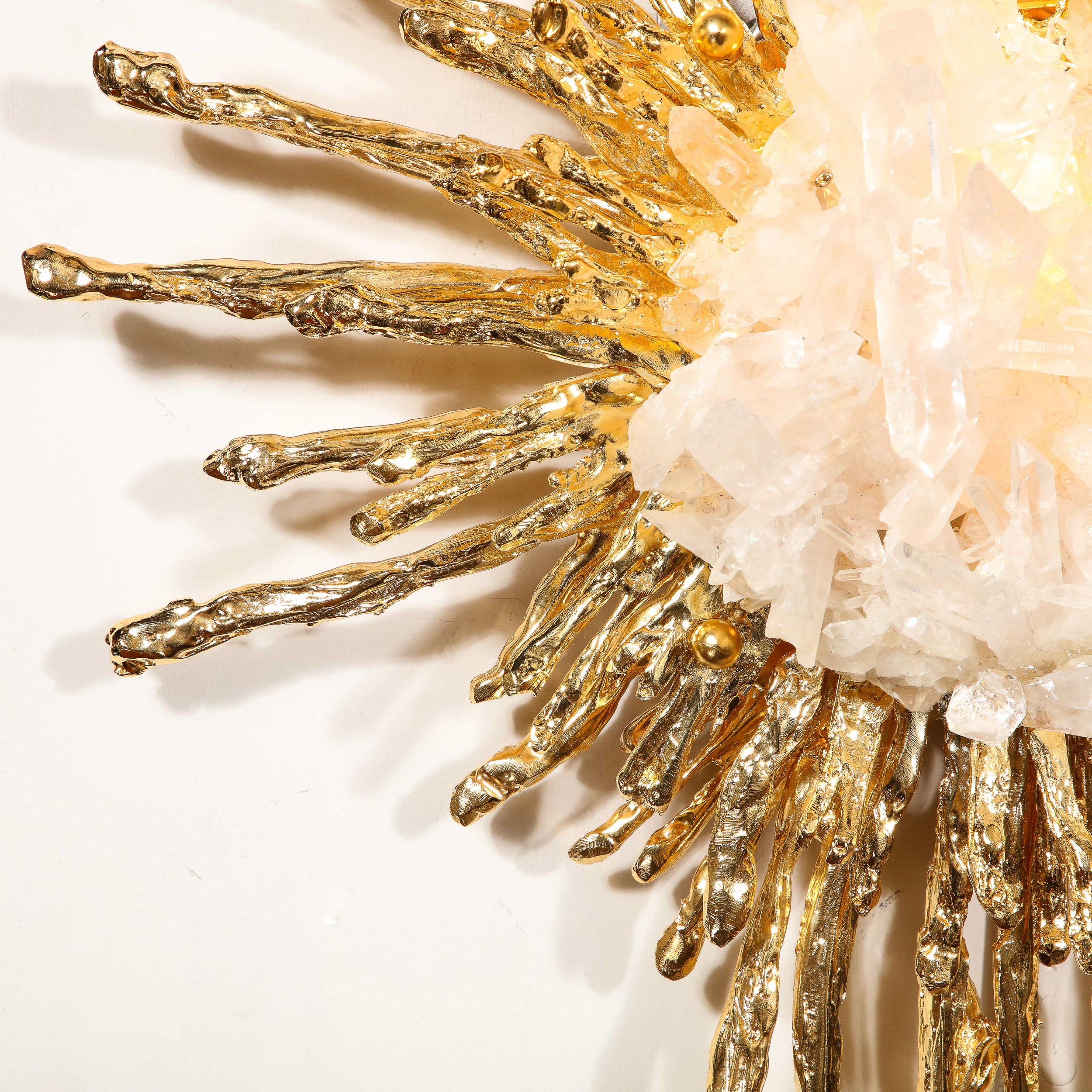 Modernist 24 Karat Gold & Exploded Starburst Sconce W/ Quartz by Claude Boeltz For Sale 2