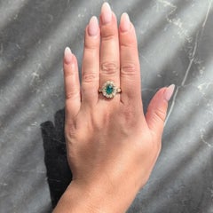 Modernist 2.46 CTW Emerald Diamond 14 Karat Yellow Gold Vintage Halo Ring