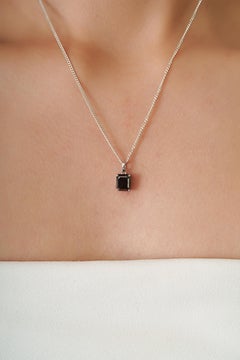 Modernist 2.69ct Emerald-Cut Black Diamond Solitaire Pendant in 14K White Gold