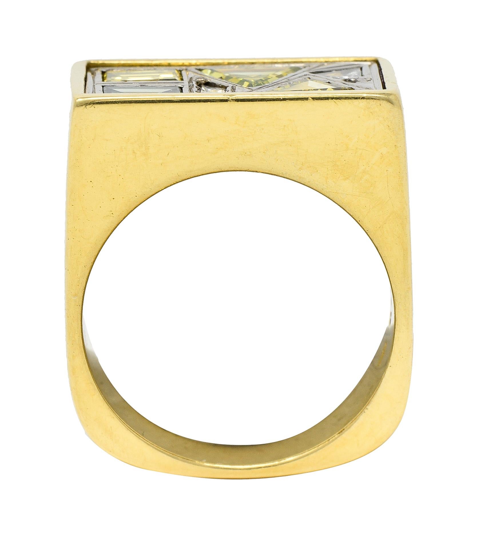 Modernist 2.84 Ctw Fancy Diamond 18 Karat Two-Tone Gold Geometric Inlay Ring 3