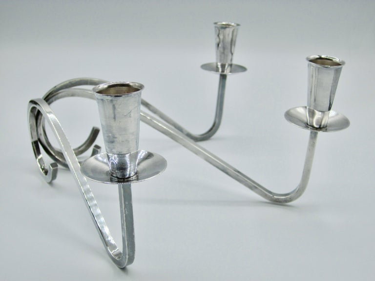 Modernist 3 Arm Curvilinear Candelabra by Fisher Silversmiths For Sale at  1stDibs
