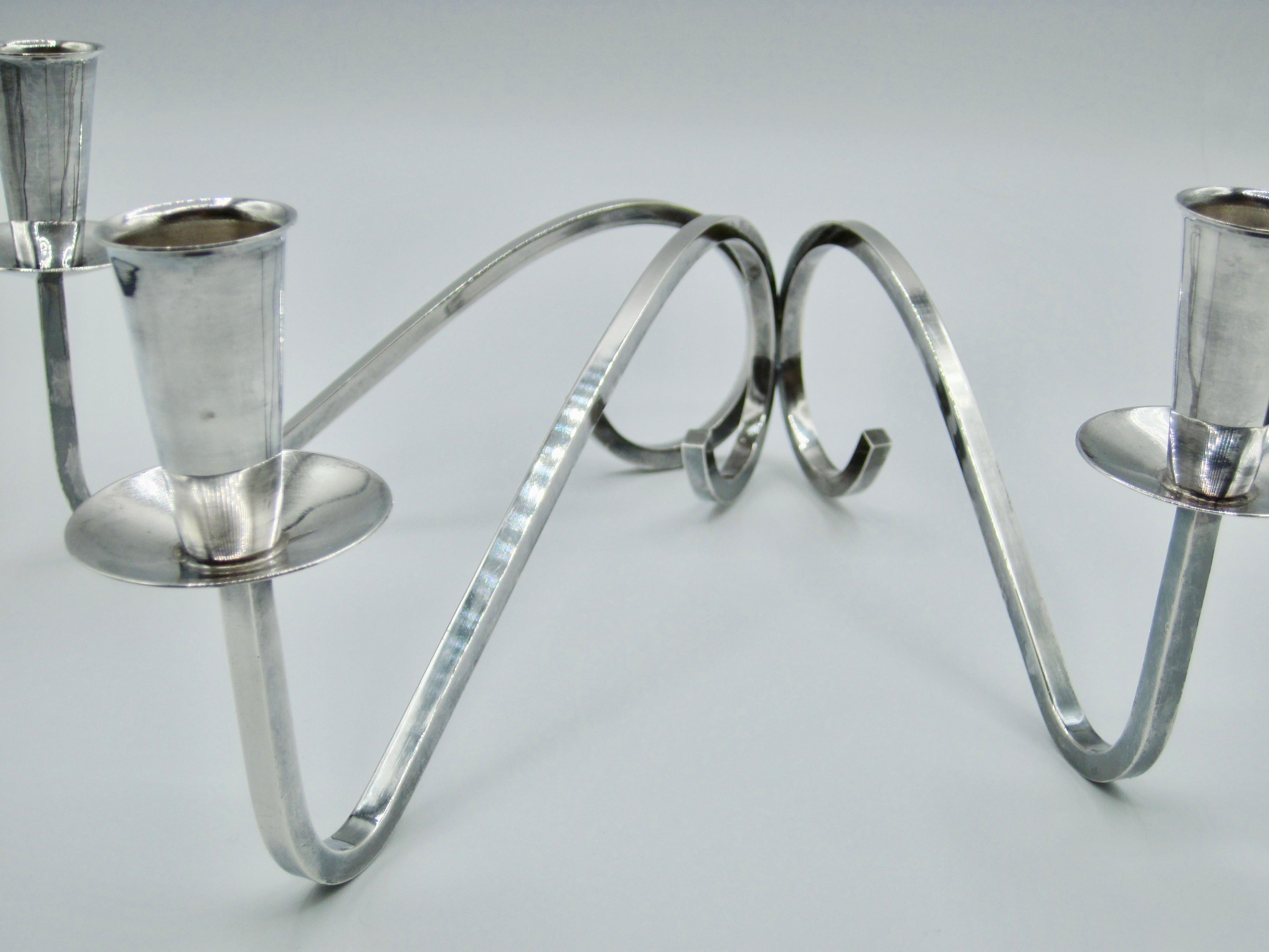 Modernist 3 Arm Curvilinear Candelabra by Fisher Silversmiths For Sale 6