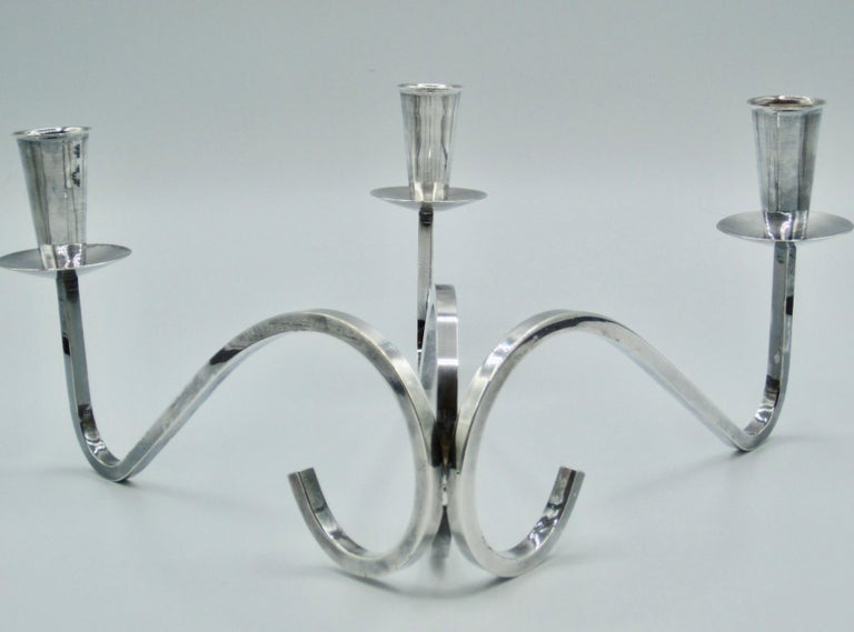 Modernist 3 Arm Curvilinear Candelabra by Fisher Silversmiths For Sale at  1stDibs