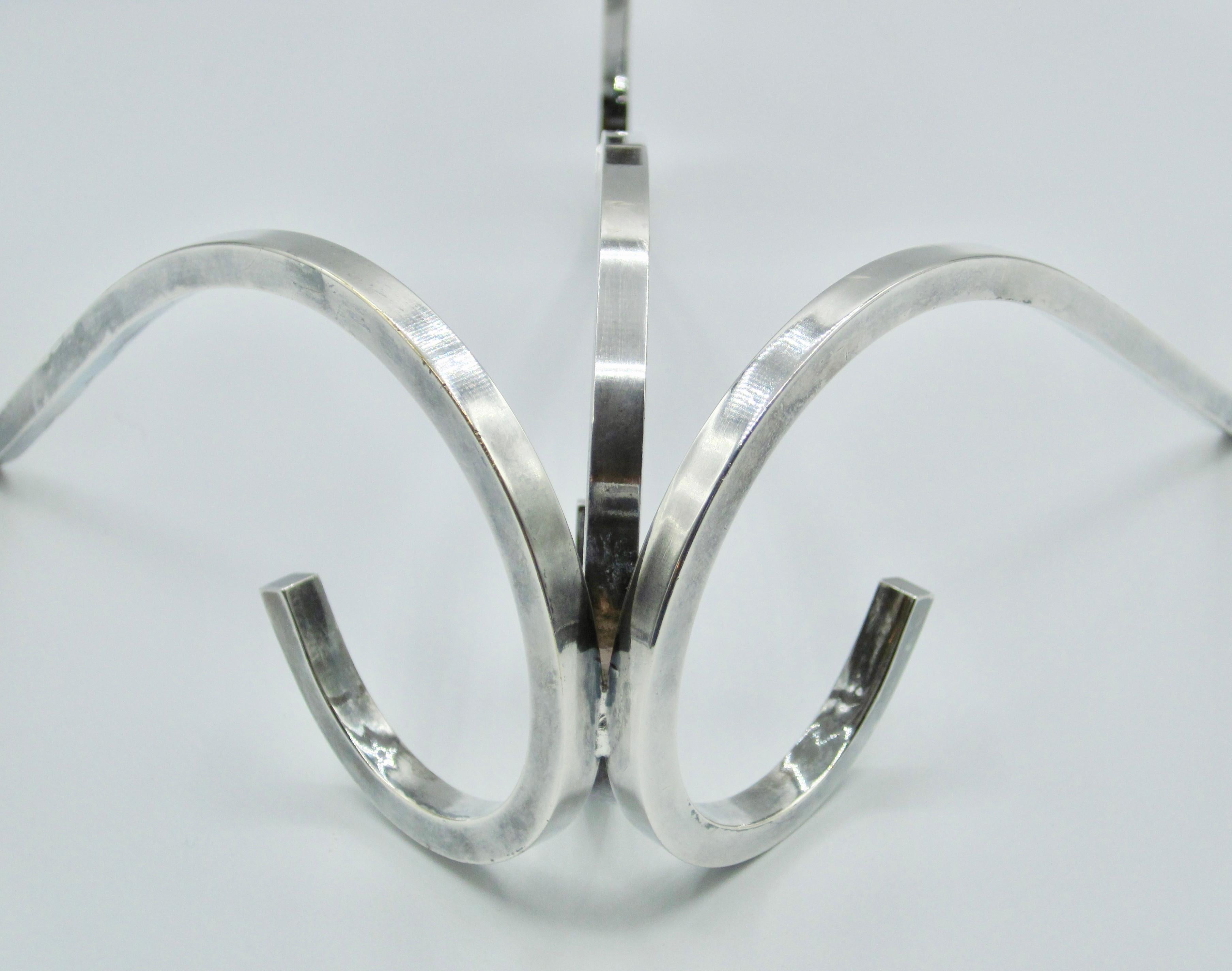 Modernist 3 Arm Curvilinear Candelabra by Fisher Silversmiths For Sale 1