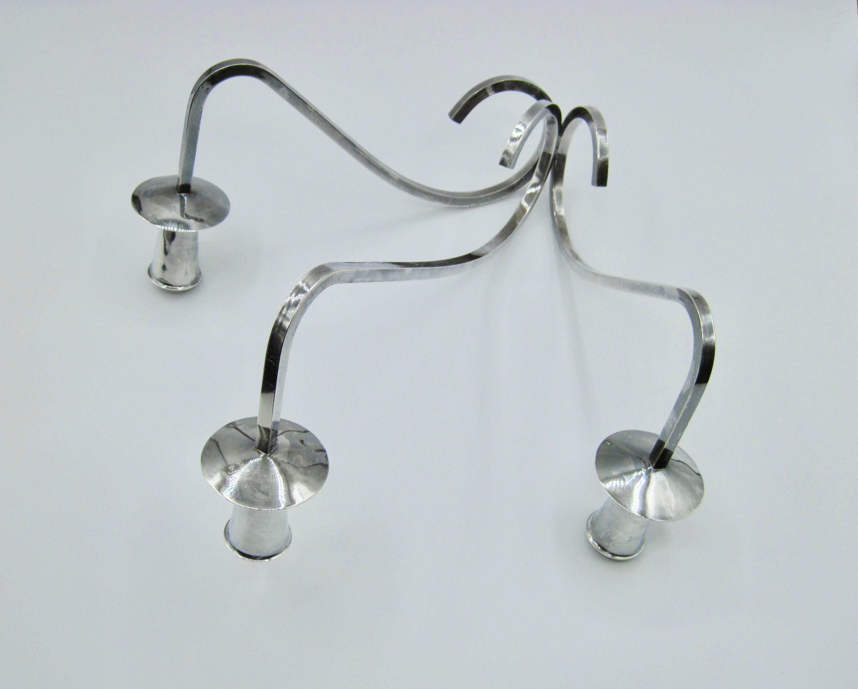 Modernist 3 Arm Curvilinear Candelabra by Fisher Silversmiths For Sale 2
