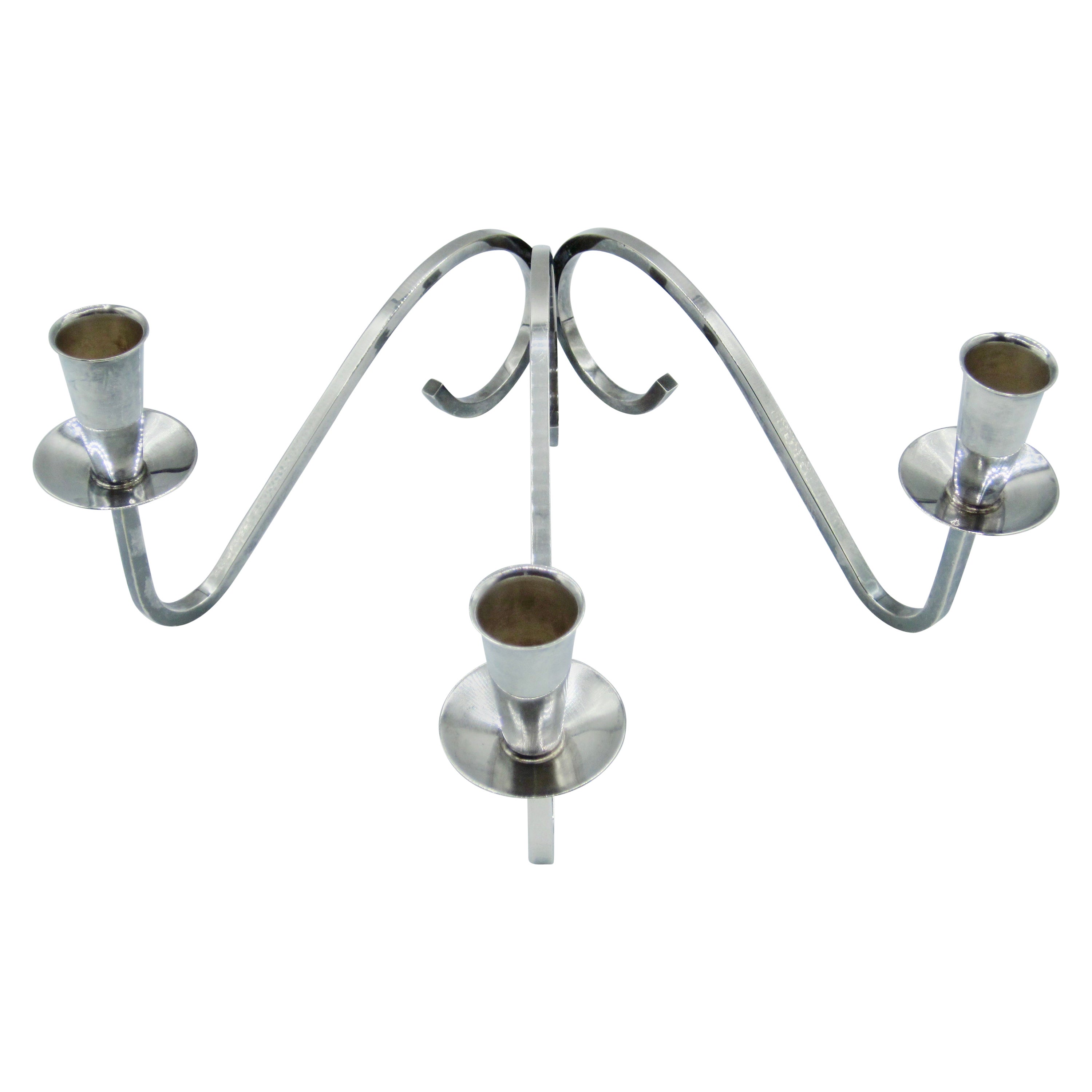 Modernist 3 Arm Curvilinear Candelabra by Fisher Silversmiths