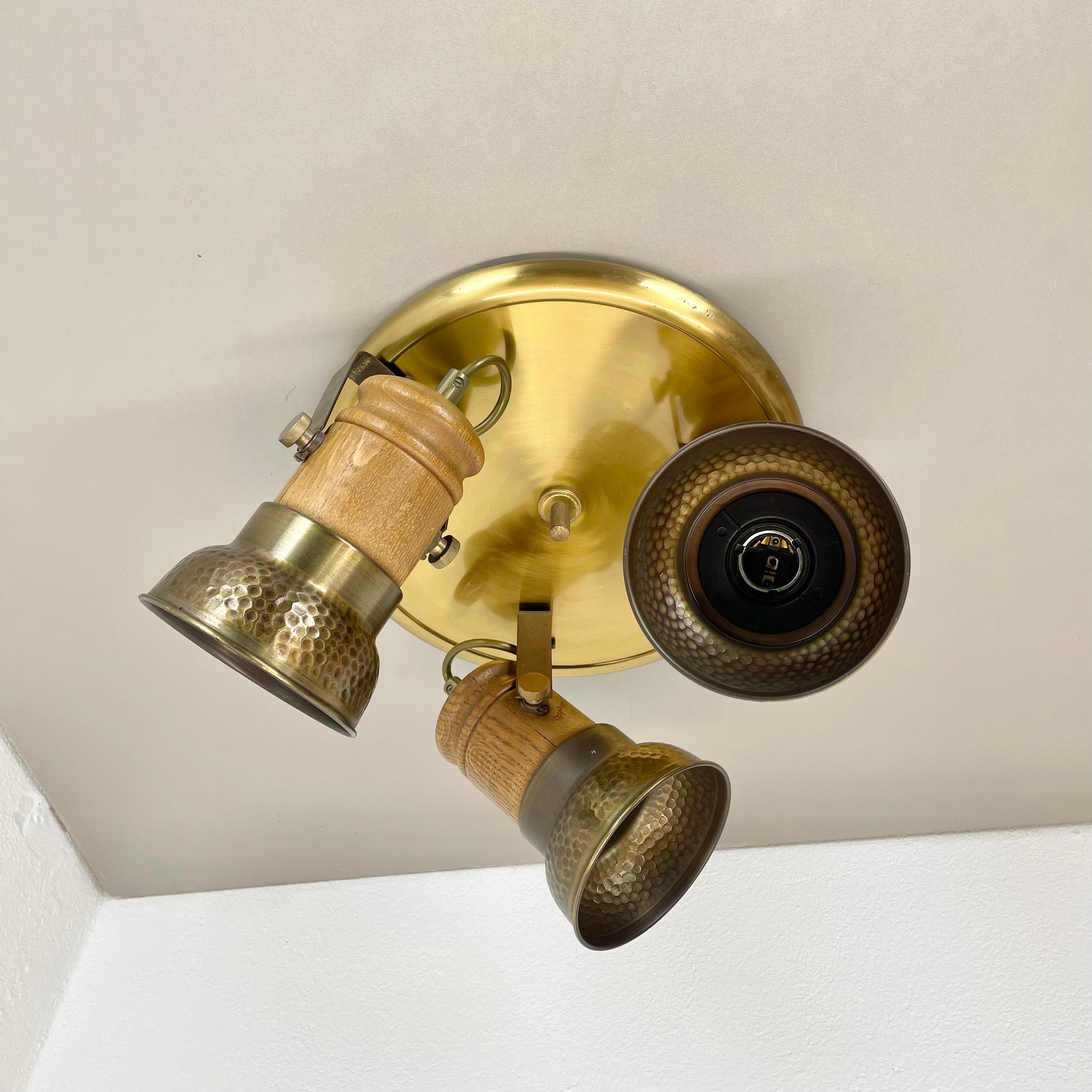Plafoniera modernista a 3 spot in ottone e quercia di TEMDE Lights, Germania in vendita 10