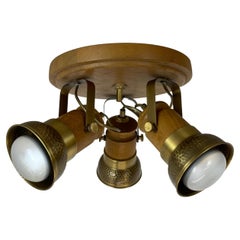 Plafonnier moderniste à 3 spots en laiton et chêne par TEMDE Lights, Allemagne