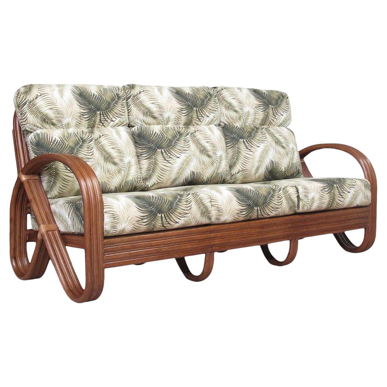 Modernist 3-Strand 3/4 Pretzel "Kauai" 3 Seat Rattan Sofa