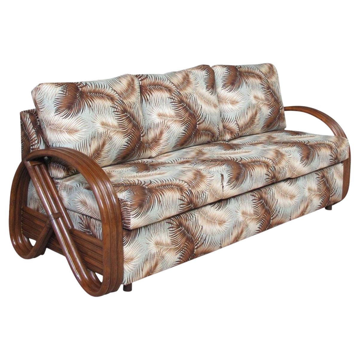 Modernist 3-Strand 3/4 Pretzel "Kauai" 3 Seat Rattan Sofa Sleeper Bed For Sale