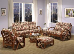 Modernist 3-Strand 3/4 Pretzel "Kauai" Rattan Living Room Set, 6 Pieces