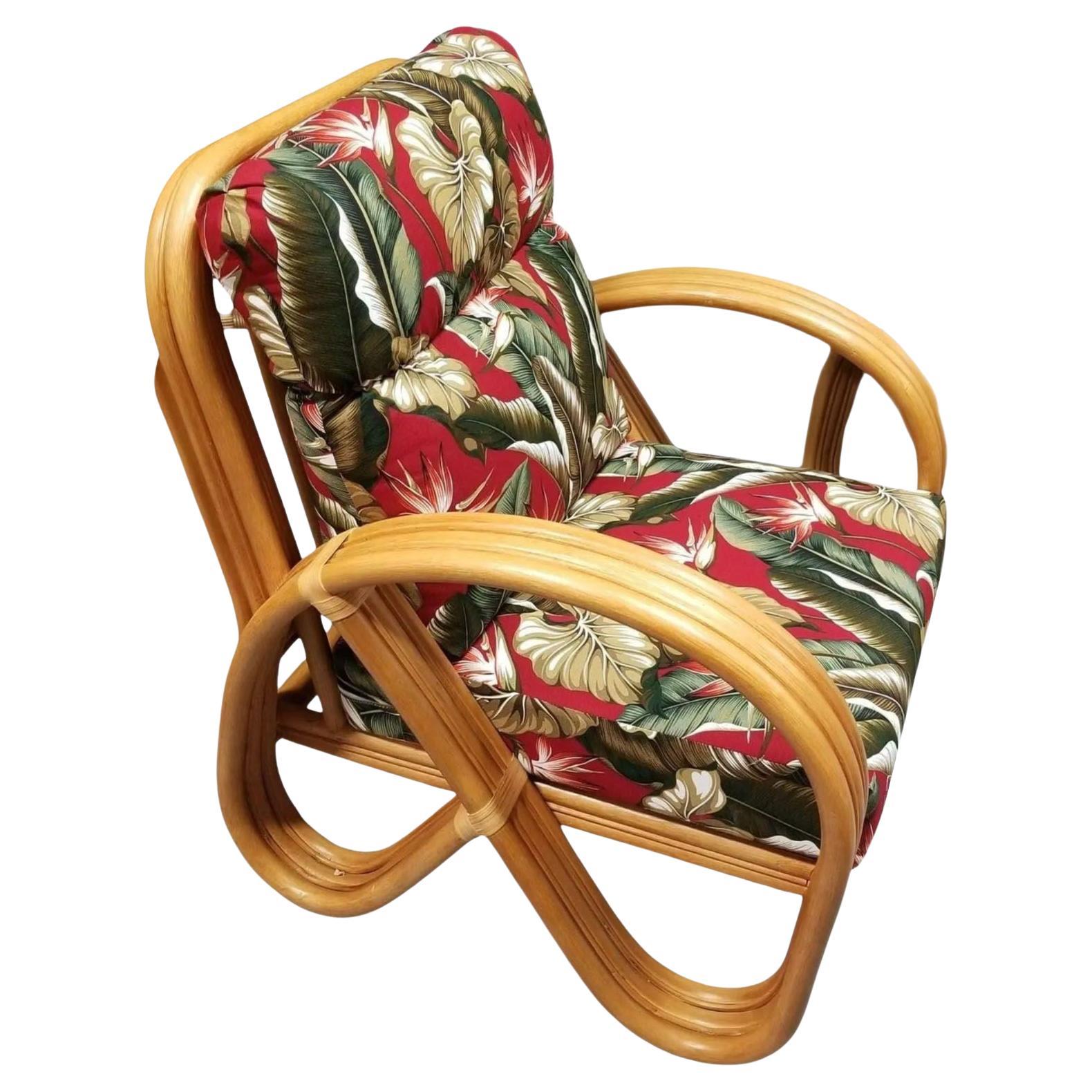 Modernist 3-Strand 3/4 Pretzel "Kauai" Rattan Lounge Chair
