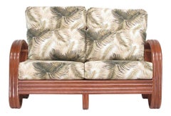 Modernist 3-Strand 3/4 Pretzel "Kauai" Rattan Settee Sofa