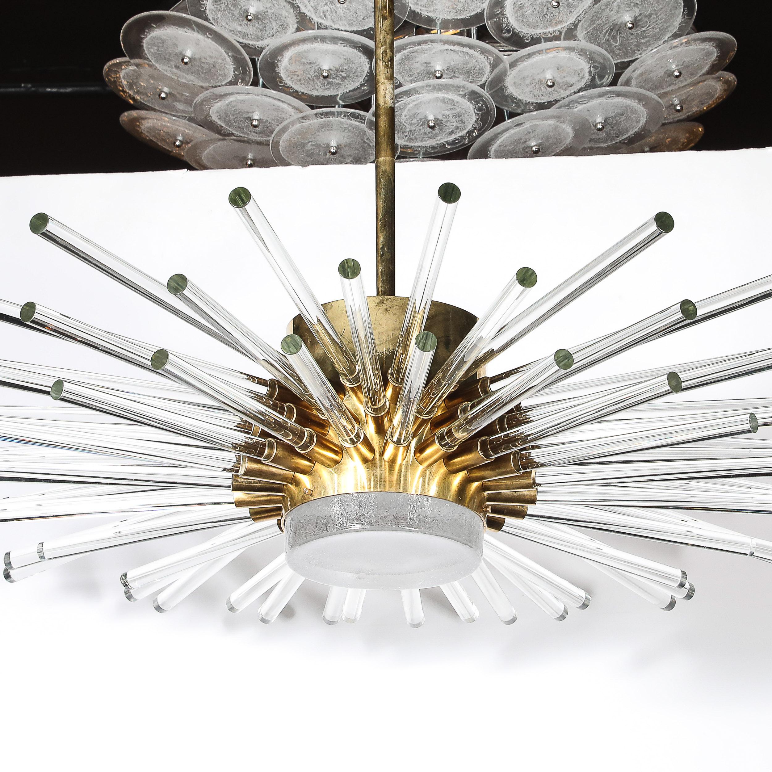 Lustre moderne Sputnik à 3 niveaux en verre de Murano soufflé à la main et à tige en laiton en vente 4