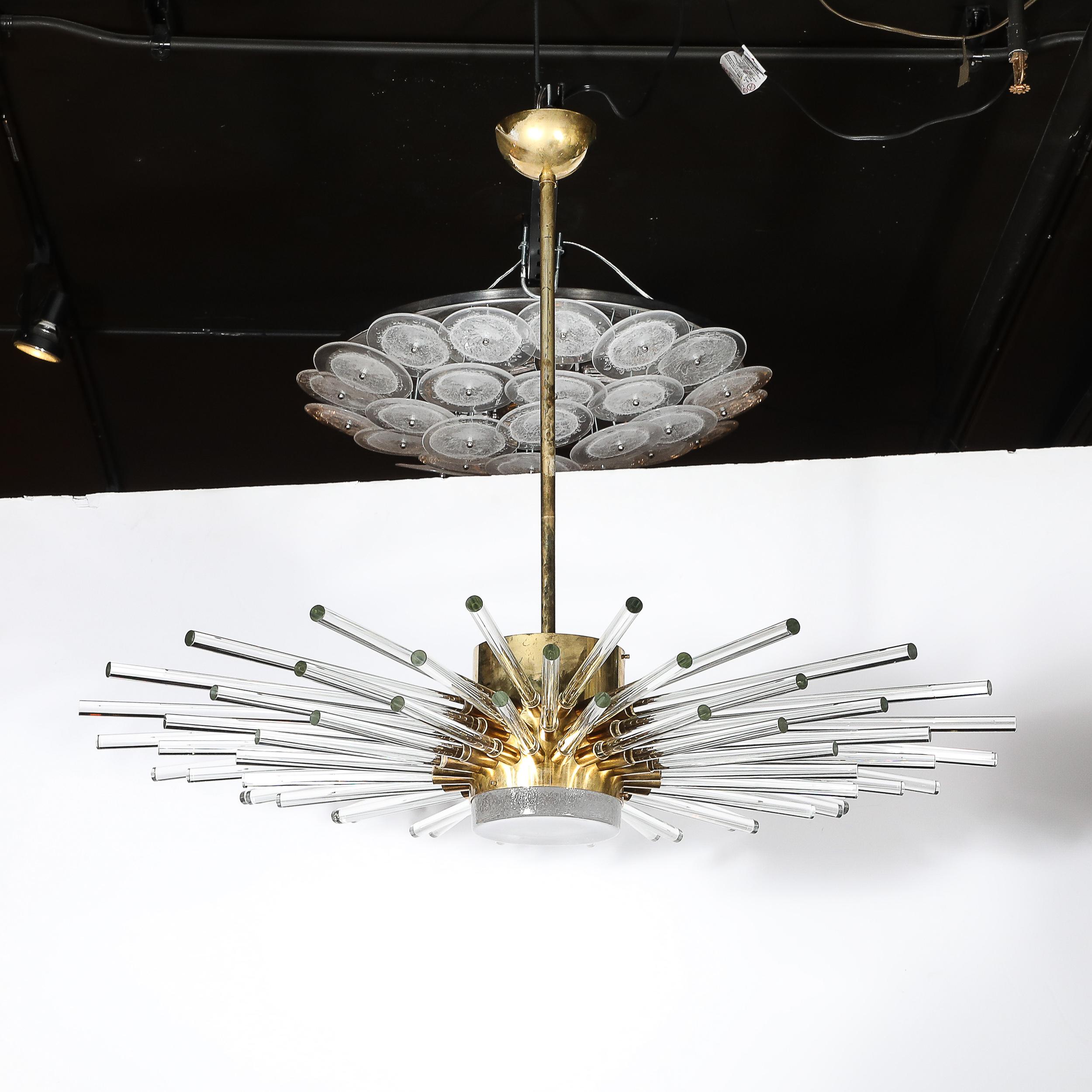 Lustre moderne Sputnik à 3 niveaux en verre de Murano soufflé à la main et à tige en laiton en vente 6