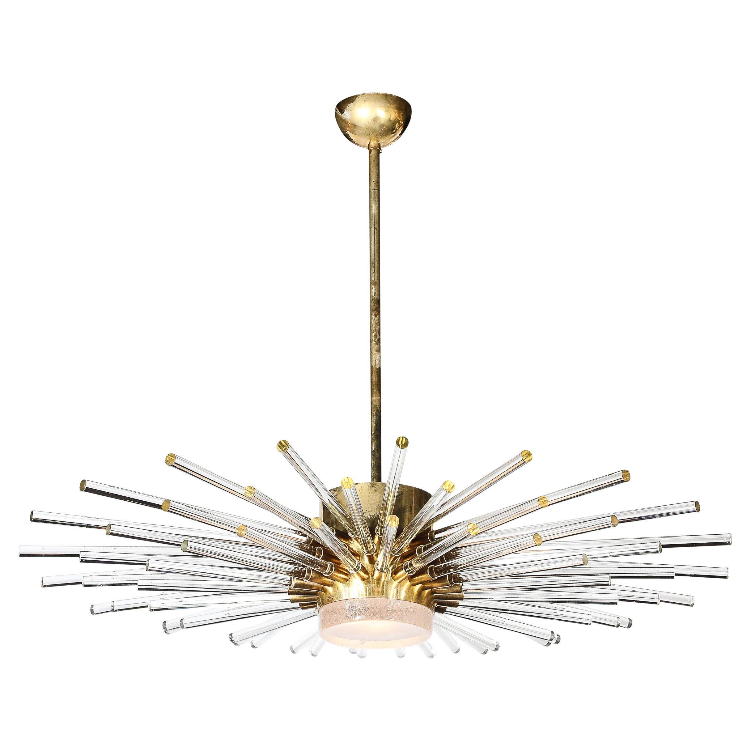 Lustre moderne Sputnik à 3 niveaux en verre de Murano soufflé à la main et à tige en laiton en vente
