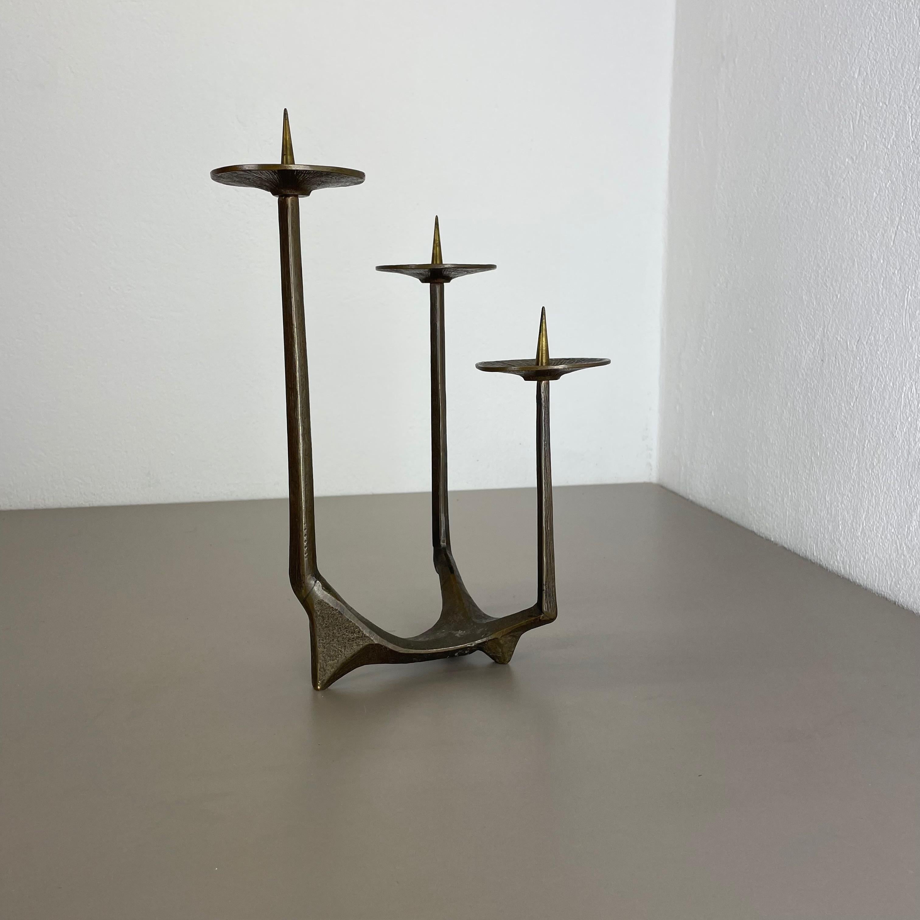Scandinavian Modern Modernist Sculptural Brutalist Bronze Metal Candleholder, France, 1970s For Sale